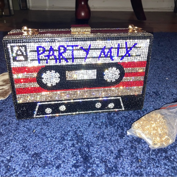 Retro PARTY MIX Cassette Tape Bling Bling Purse Handbag NEW w TAGS! Rock n Roll - Picture 1 of 4